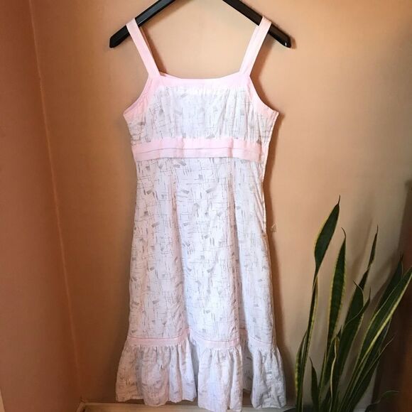 L33 White flounced Sundress Boho Prarie cottagecore twee kentucky derby! Cotton! - Picture 3 of 14